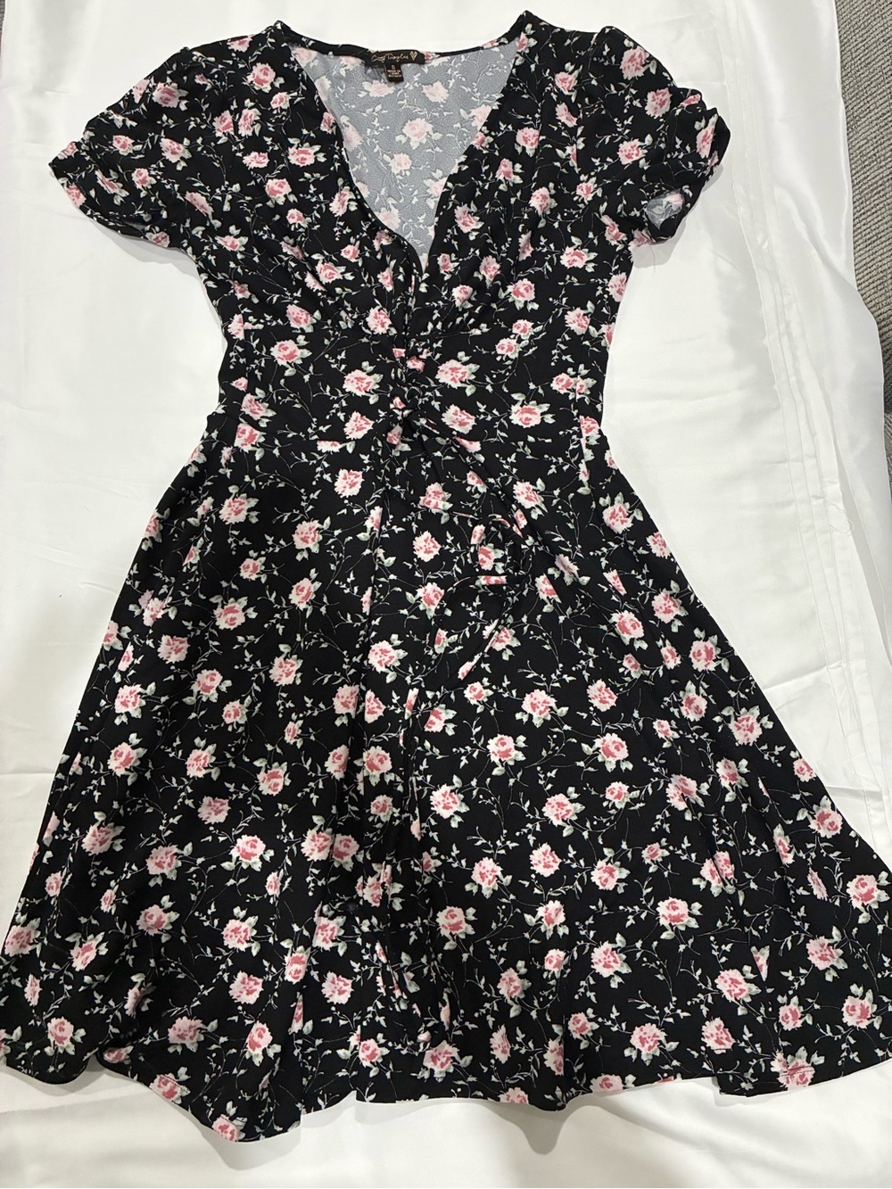 City Triangles Black Dress with Pink Floral Print